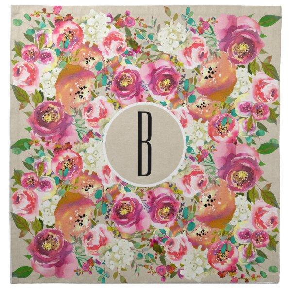 Elegant Floral Rustic Chic Kraft Monogram Wedding Cloth Napkin