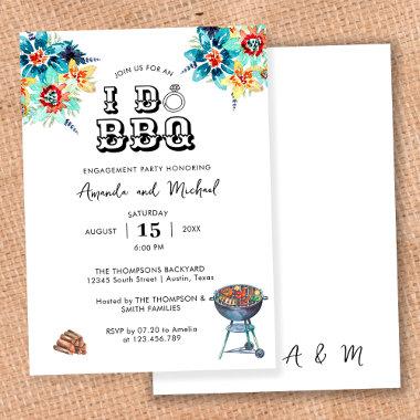 Elegant Floral Rustic I Do BBQ Engagement Party Invitations