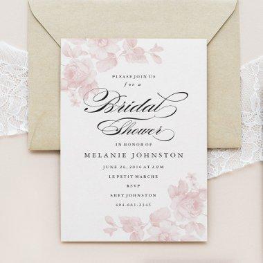 Elegant Floral Script Bridal Shower Invitations