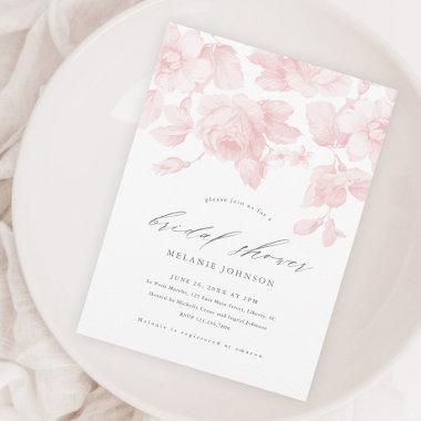 Elegant Floral Script Pink Bridal Shower Invitations