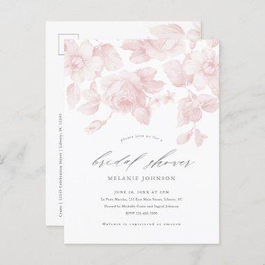Elegant Floral Script Pink Bridal Shower Invitation PostInvitations