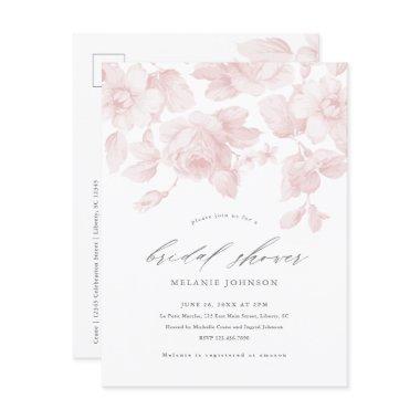 Elegant Floral Script Pink Bridal Shower Invitation PostInvitations