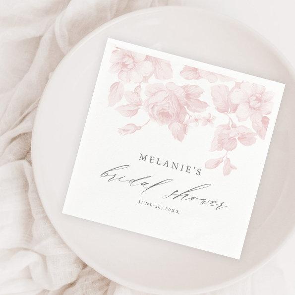 Elegant Floral Script Pink Bridal Shower Napkins