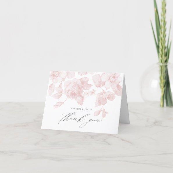 Elegant Floral Script Pink Bridal Shower Thank You Invitations