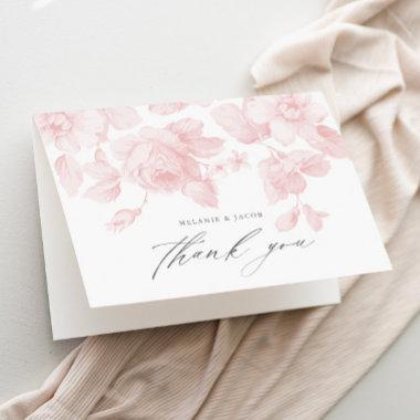 Elegant Floral Script Pink Bridal Shower Thank You Invitations