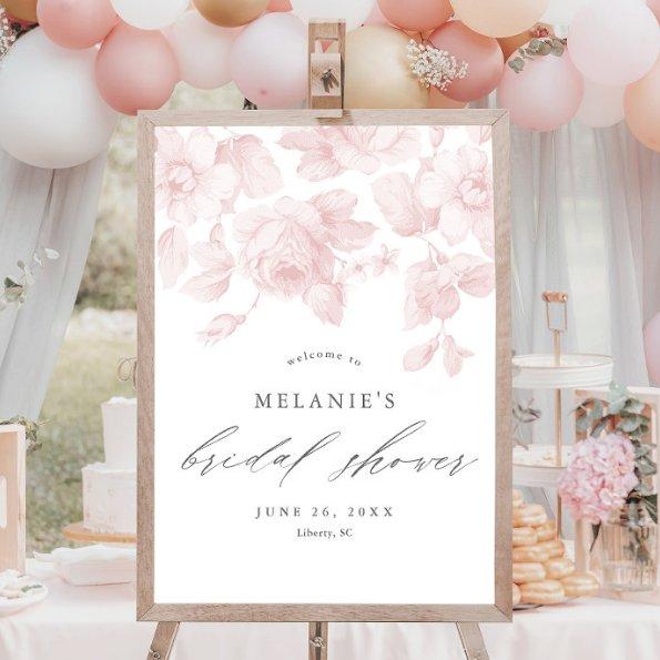 Elegant Floral Script Pink Bridal Shower Welcome Poster