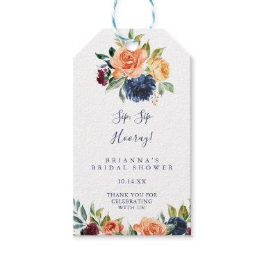 Elegant Floral Sip Sip Hooray Bridal Shower Gift Tags