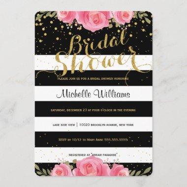 Elegant Floral stripes bridal shower Invitations