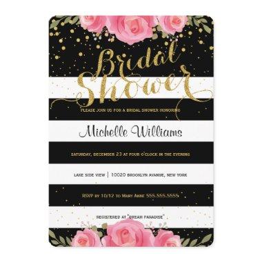 Elegant Floral stripes bridal shower Invitations