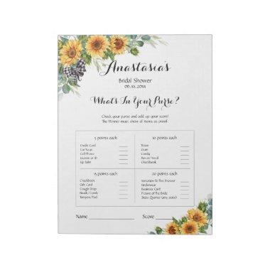 Elegant Floral Sunflower Bridal Shower Game Notepad