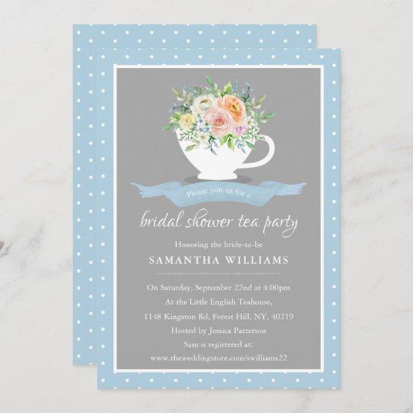 Elegant Floral Teacup Bridal Shower Tea Party Invitations