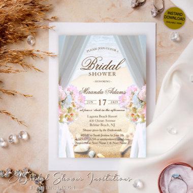 Elegant Floral Tropical Beach Bridal Shower Invitations