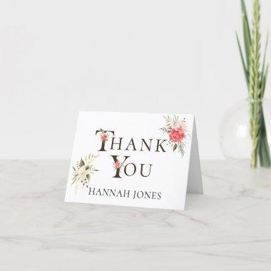 Elegant Floral Typography Coral Green Shower Thank You Invitations