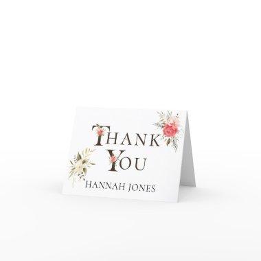 Elegant Floral Typography Coral Green Shower Thank You Invitations