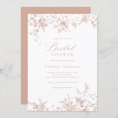 Elegant Floral Vintage Blush Pink Bridal Shower Invitations
