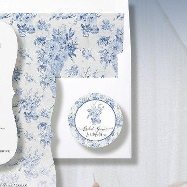 Elegant Floral Watercolor Blue White Bridal Shower Classic Round Sticker