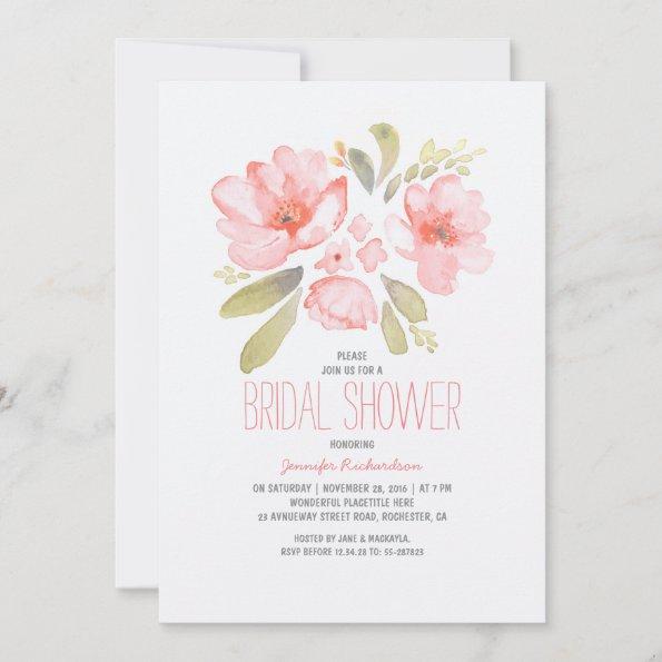 Elegant Floral Watercolor Bridal Shower Invitations