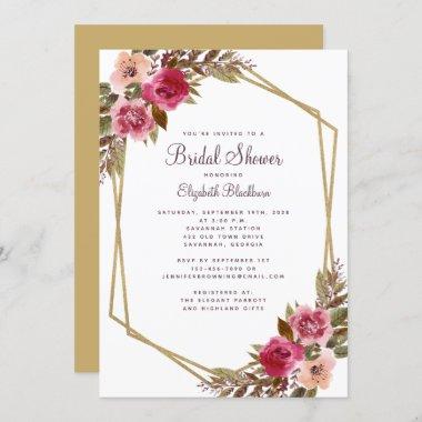 Elegant Floral Watercolor Foilage Bridal Shower Invitations