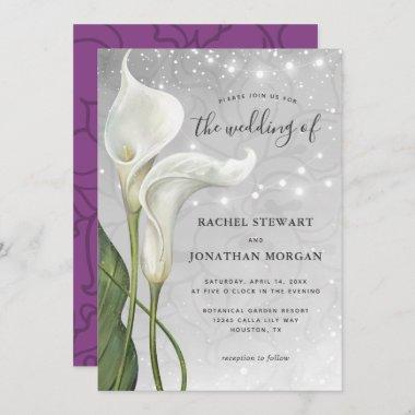 Elegant Floral Watercolor White Calla Lily Wedding Invitations