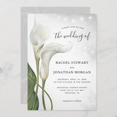 Elegant Floral Watercolor White Calla Lily Wedding Invitations