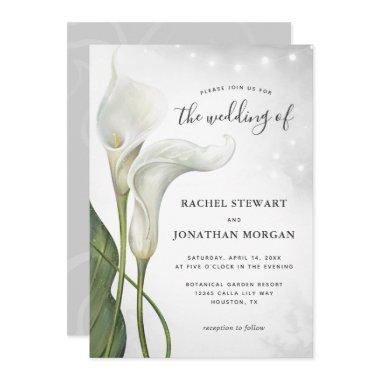 Elegant Floral Watercolor White Calla Lily Wedding Invitations