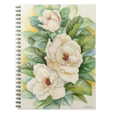 Elegant Floral Watercolor White Magnolia Flowers Notebook