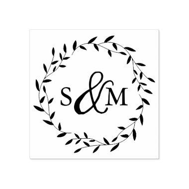 Elegant Floral Wedding Monogram Rubber Stamp