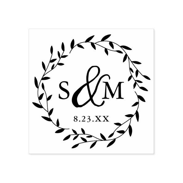 Elegant Floral Wedding Monogram Rubber Stamp