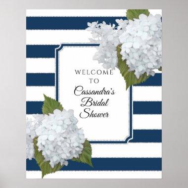Elegant Floral Welcome Modern Navy White Stripe Poster