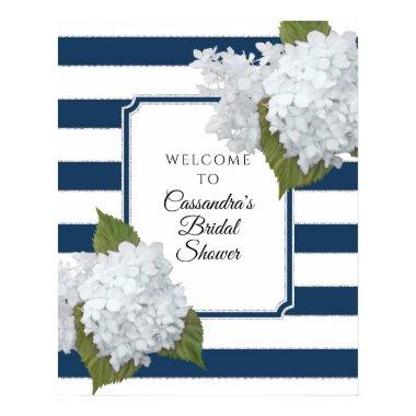 Elegant Floral Welcome Modern Navy White Stripe Poster