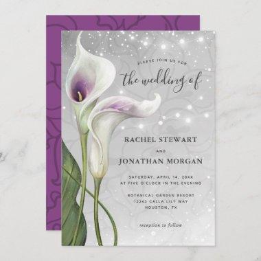 Elegant Floral White and Purple Calla Lily Wedding Invitations