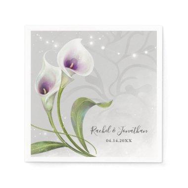 Elegant Floral White and Purple Calla Lily Wedding Napkins