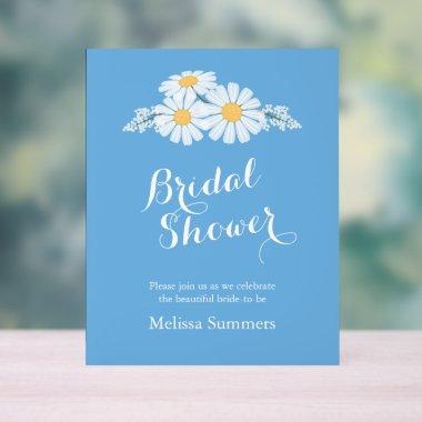 Elegant Floral White Daisies  Blue Acrylic Sign