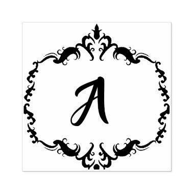 Elegant Floral Wreath Monogram Rubber Stamp