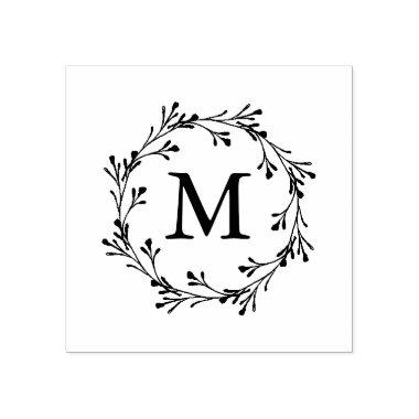 Elegant Floral Wreath Monogram Rubber Stamp