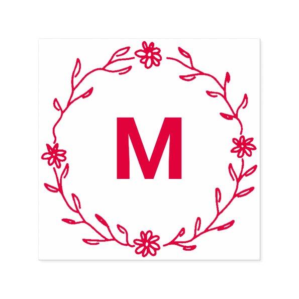 ? Elegant Floral Wreath Monogram ? Self-inking Stamp
