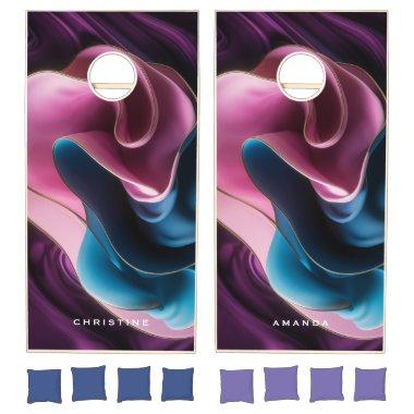 Elegant Fluid Abstract art liquid Pink purple gold Cornhole Set