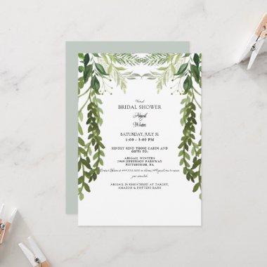 Elegant Foliage Canopy Sage Bridal Shower Invitations