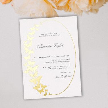 Elegant Formal Classic Butterfly Boho Frame Bridal Foil Invitations