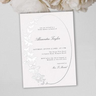 Elegant Formal Classic Butterfly Bridal Silver Foil Invitations