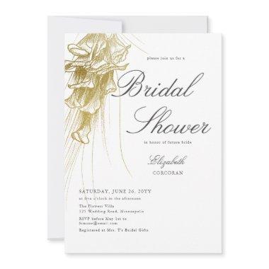 Elegant Formal Gold Calla Lily BW Bridal Shower Invitations