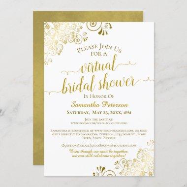 Elegant Frilly Gold & White Virtual Bridal Shower Invitations