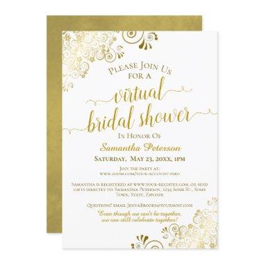 Elegant Frilly Gold & White Virtual Bridal Shower Invitations