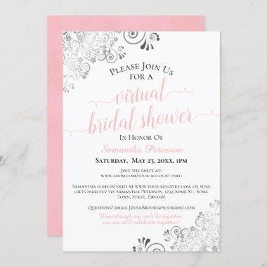 Elegant Frilly Pink & White Virtual Bridal Shower Invitations
