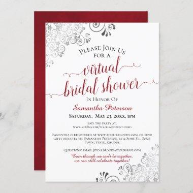Elegant Frilly Red & White Virtual Bridal Shower Invitations