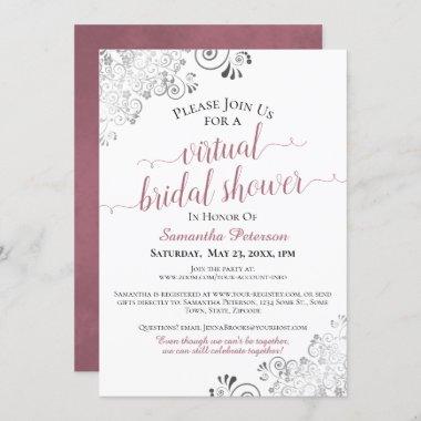 Elegant Frilly Rose on White Virtual Bridal Shower Invitations
