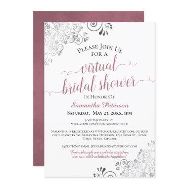 Elegant Frilly Rose on White Virtual Bridal Shower Invitations