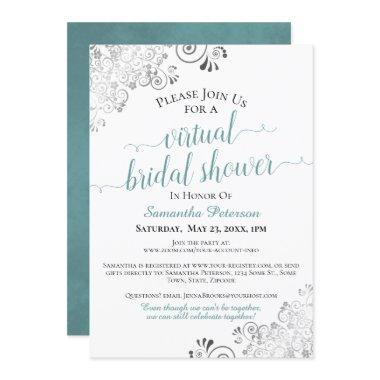 Elegant Frilly Teal on White Virtual Bridal Shower Invitations