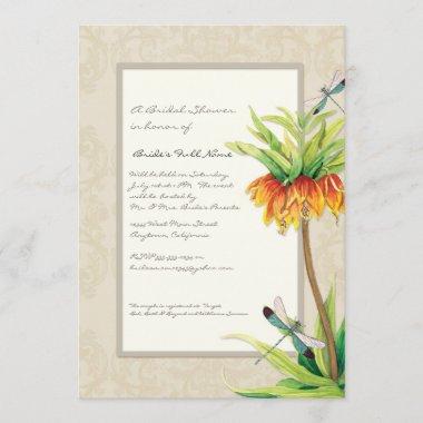 Elegant Fritillaria n Dragonfly Bridal Shower Invitations
