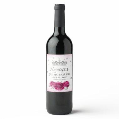 Elegant Fuchsia and Silver Crown Parchment Paper Wine Label